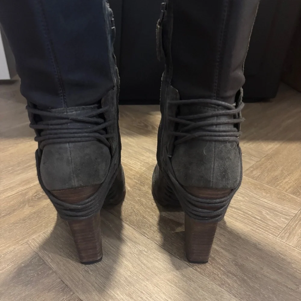 Dolce Vita Over the Knee Gray Suede Boots with Cord Detail around Heel